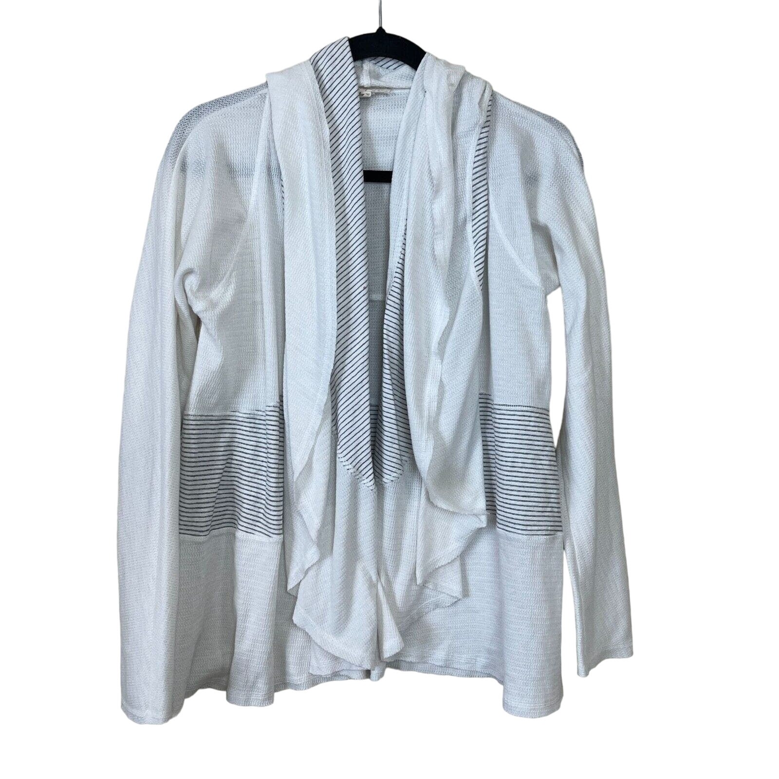 Mystree Womens Sz S Open Front Cardigan Sweater White And Black Lightweight